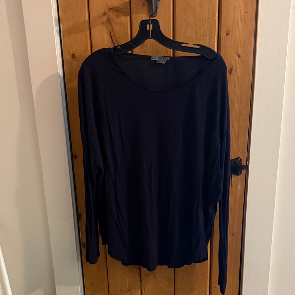 Women's Navy Blue Vince Silk Back Long Sleeve Top